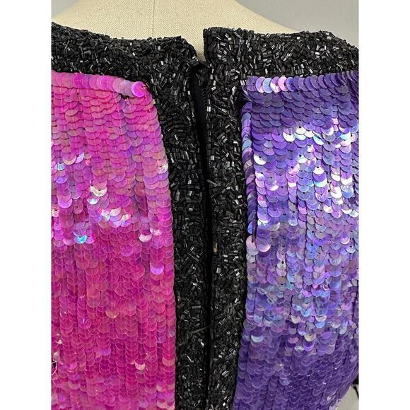 Stunning Neiman Marcus Bright Colorblock Sequin Dress Power Shoulders 1980s Sz S - Picture 3 of 8